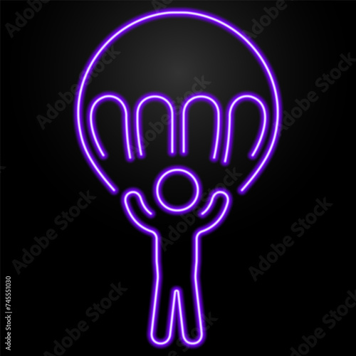 Parachutist neon sign, modern glowing banner design, colorful modern design trend on black background. Vector illustration.
