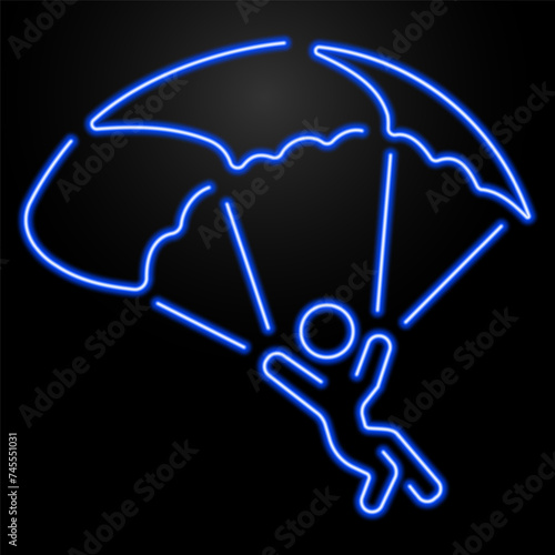 Parachutist neon sign, modern glowing banner design, colorful modern design trend on black background. Vector illustration.