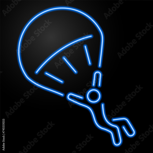 Parachutist neon sign, modern glowing banner design, colorful modern design trend on black background. Vector illustration.