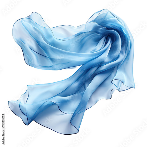 Blue Silk scarf flying isolate transparent white background