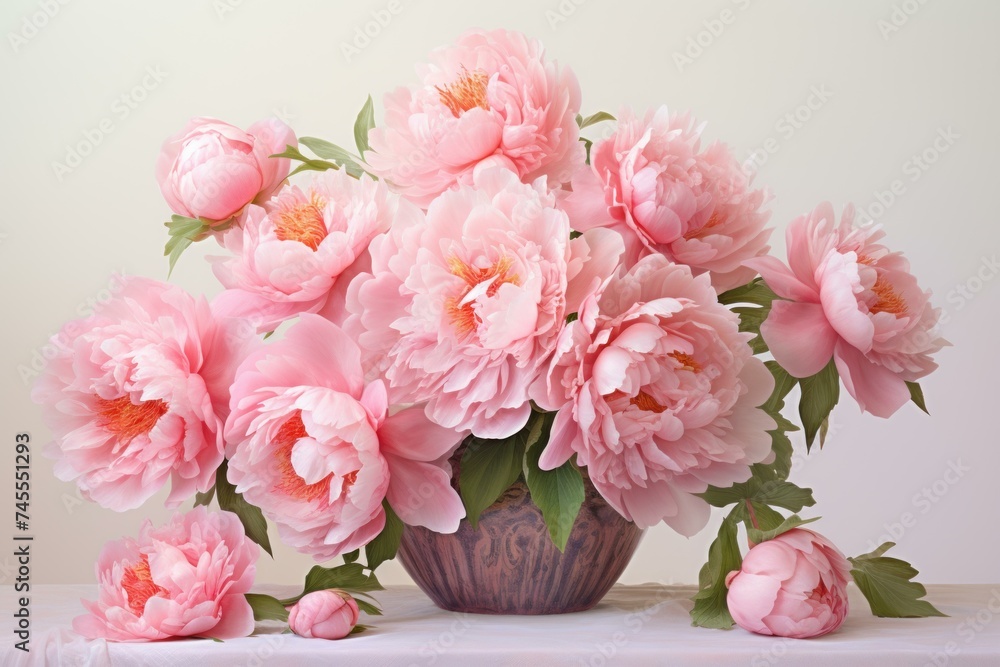 Plush Peony flowers. Pink summer petal. Generate Ai Plush Peony flowers. Pink summer petal. Generate Ai