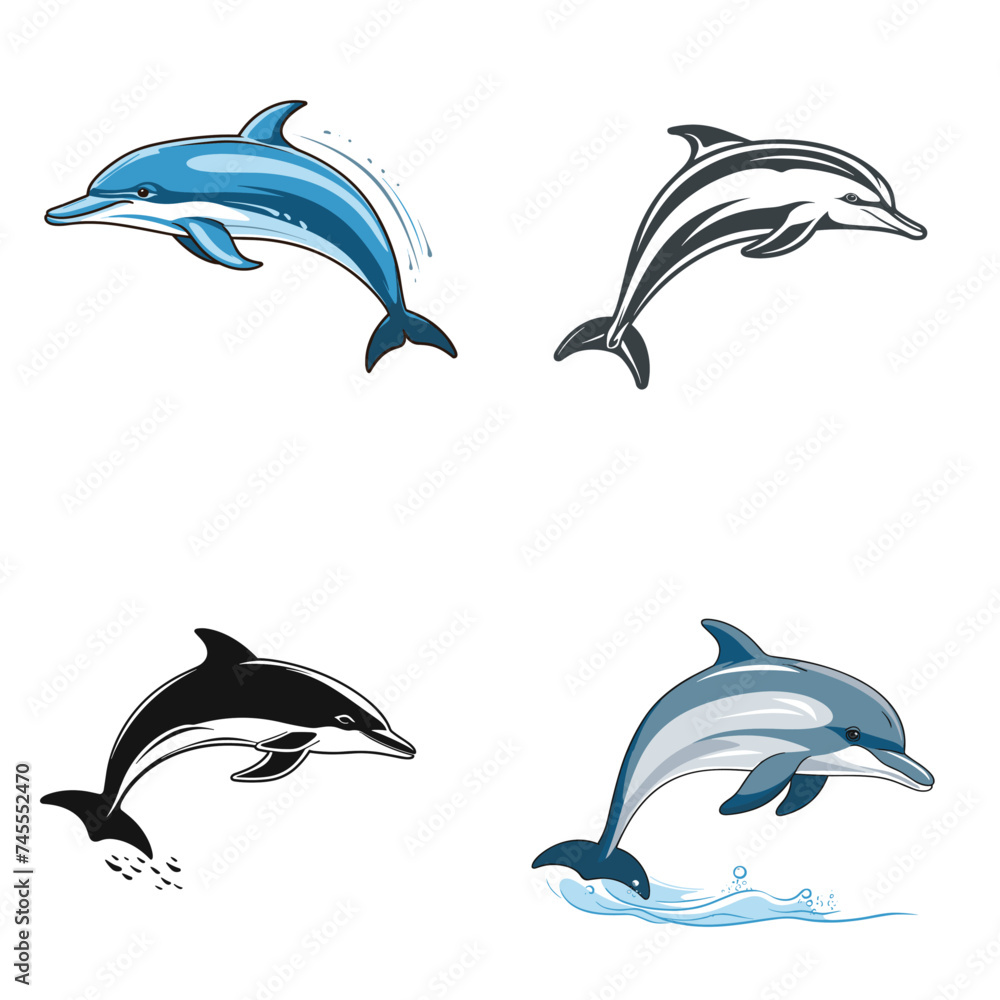 Dolphin (Leaping Dolphin Illustration). simple minimalist isolated in white background vector illustration Dolphin (Leaping Dolphin Illustration). simple minimalist isolated in white background vector illustration