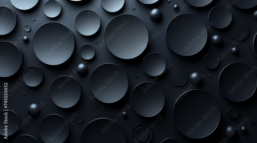 Abstract composition of matte black spheres and reflective golden orbs arranged on dark curved layers with a gradient light. Abstract composition of matte black spheres and reflective golden orbs arranged on dark curved layers with a gradient light.