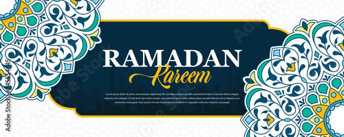 ramadan kareem islamic banner design with arabic floral ornament
