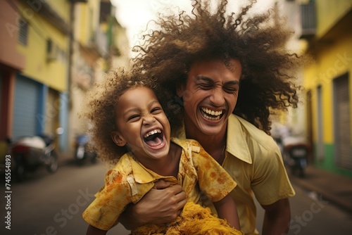 Happy Brazilian girl in kindergarten. Playful little kid in positive mood. Generate ai photo