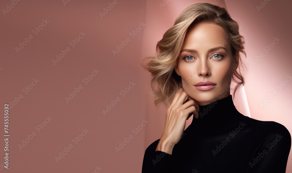 Fashion portrait of a beautiful blonde woman model. Copy spce for text, advertising. Concept of fashion, anti aging, cosmetics, skin care, beauty, plastic surgery, make-up Fashion portrait of a beautiful blonde woman model. Copy spce for text, advertising. Concept of fashion, anti aging, cosmetics, skin care, beauty, plastic surgery, make-up