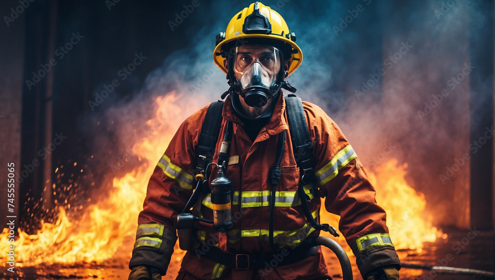fireman using water and extinguisher to fighting with fire fireman using water and extinguisher to fighting with fire