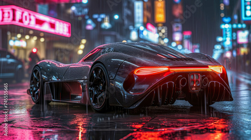 Supercar on the road in the city at night © Aliaksandra