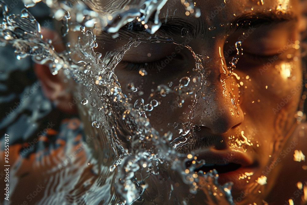 Water drops splashed on a man closeup abstract Water drops splashed on a man closeup abstract