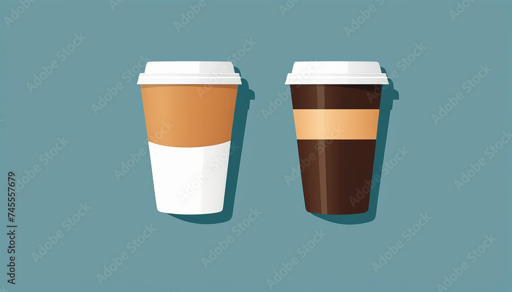 Graphic Design of Two Coffee Cups in Modern Flat Style Graphic Design of Two Coffee Cups in Modern Flat Style