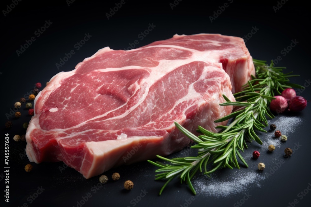 Uncooked Raw pork meat. Pig rib. Generate Ai