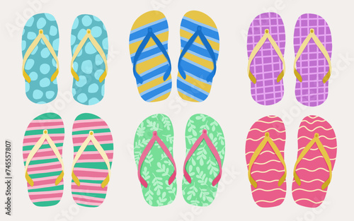 Set of slippers beach summer elements