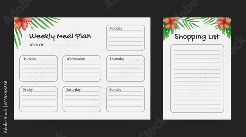 Weekly meal plan with tropical flowers elements