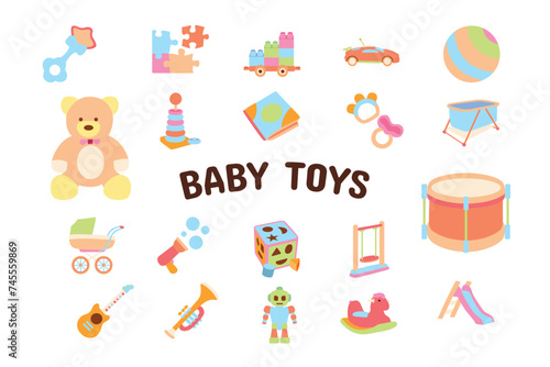 Baby Toys Flat Vector Illustration Icon Sticker Set Design Materials © ahmadwil