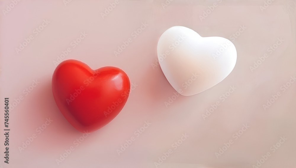 Red and White Hearts on Pastel Background - Love Symbol, Valentine's Day Concept, Suitable for Romantic Greeting Cards, Wedding Invitations, and Relationship Articles