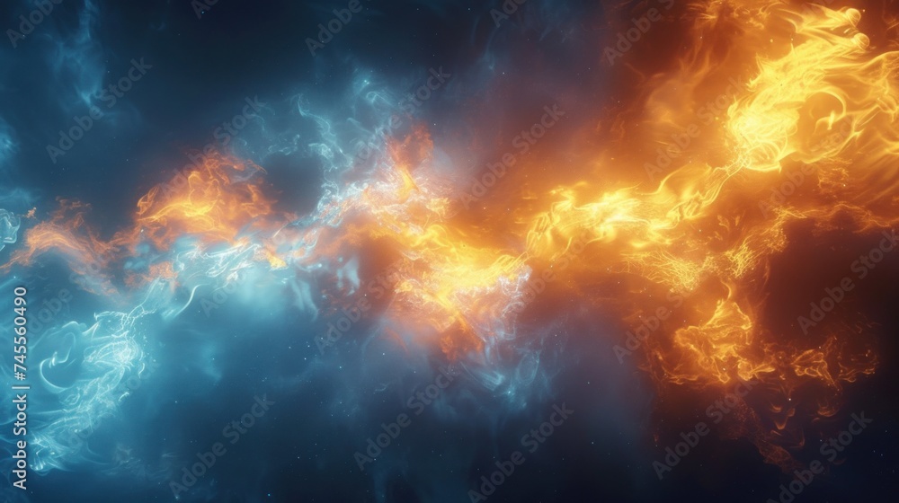 Yellow and Blue Firestorm: Abstract Flame on Background