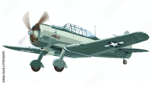 Fototapeta Naklejka Na Ścianę i Meble -  War Airplane Flying Isolated on White Background Vector