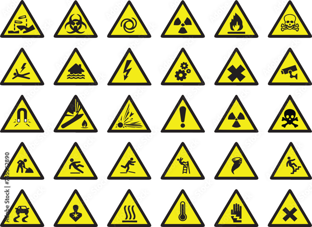 Set of vector symbols for different warnings. Set of vector symbols for different warnings.