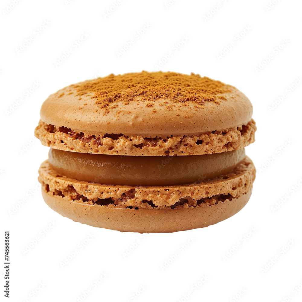 Front view of a single gingerbread macaroon isolated on a white transparent background Front view of a single gingerbread macaroon isolated on a white transparent background