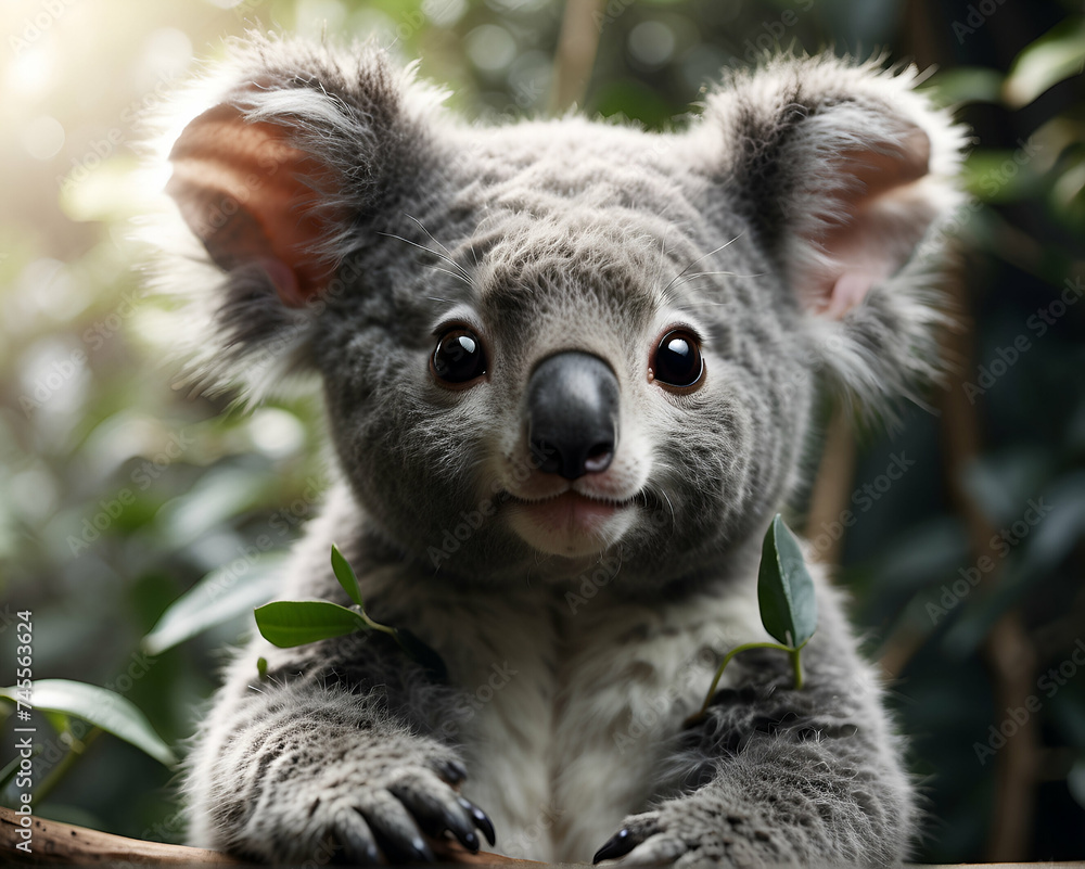 A cute Kawaii tiny hyper realistic koala with a plain background. A cute Kawaii tiny hyper realistic koala with a plain background.
