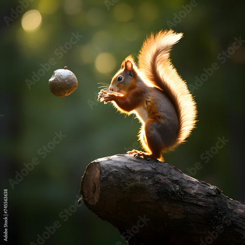 wild squirrel in the park enjoying nut