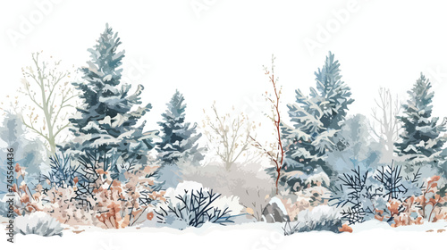 Winter Season Scene Isolated on White Background Vector