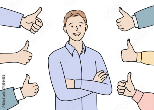 Cheerful characters gesturing and smiling. Concept of approval, okay and love, luck and success. Characters, flat cartoon vector