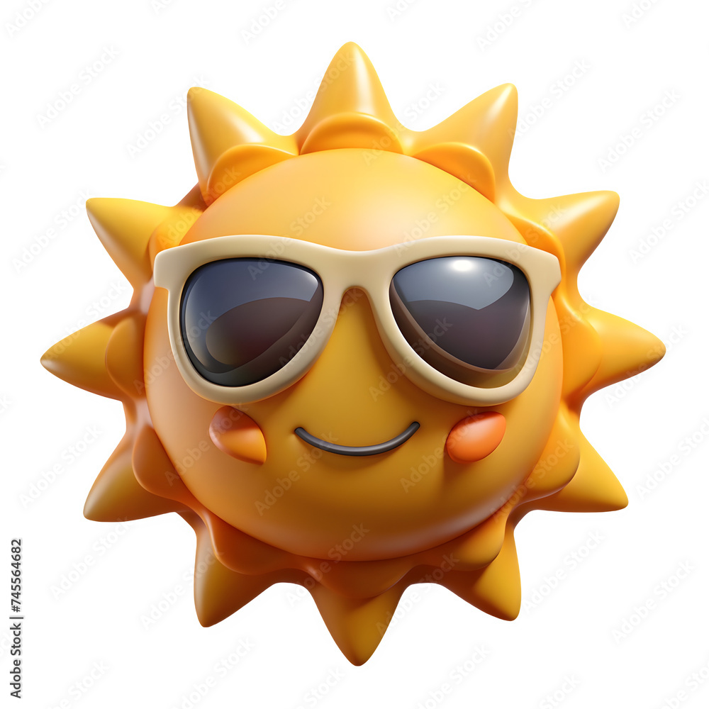 3d cartoon illustration of a sun wearing glasses representing summer