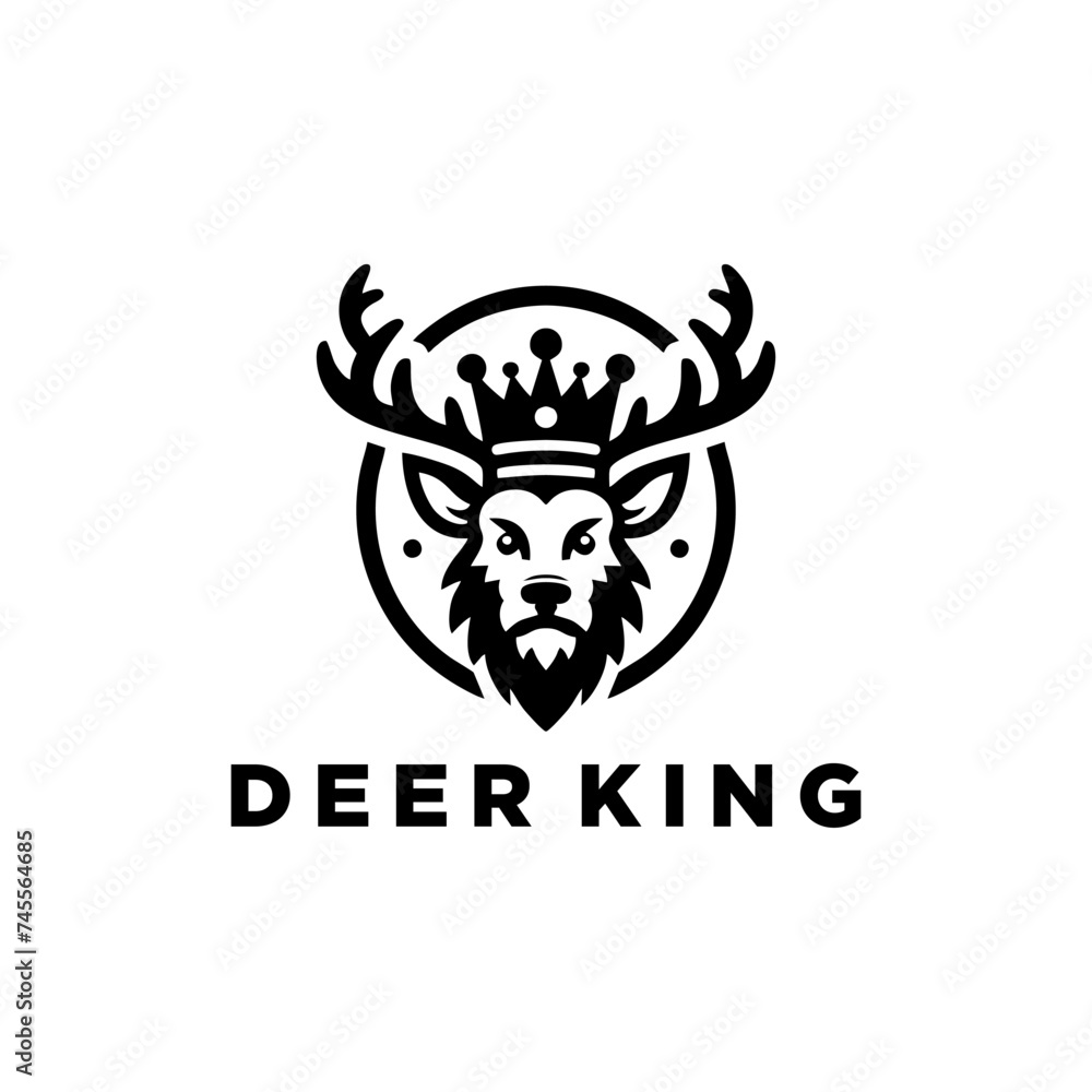 Deer head with king crown illustration isolated on white background