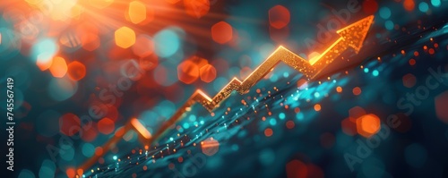 Close-up on the tip of a rising arrow on a 3D graph, showcasing the moment of breakthrough in investments