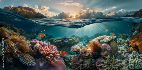 Bustling Underwater Scene With Corals and Fish