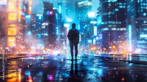 Man Standing in City at Night