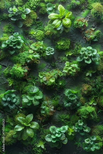 Mossy Woodland Texture on the Wall in the Style of Dark Minimalist Scrapbook, Objects - Decorative Nature Floral Borders Background created with Generative AI Technology