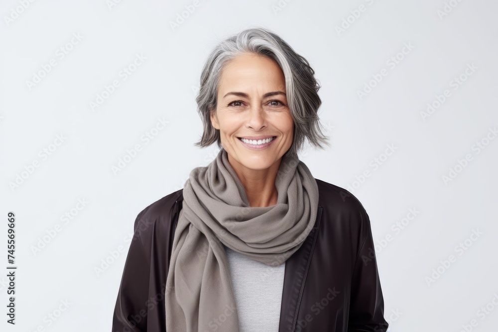 Portrait of a beautiful senior woman with grey hair smiling at the camera Portrait of a beautiful senior woman with grey hair smiling at the camera