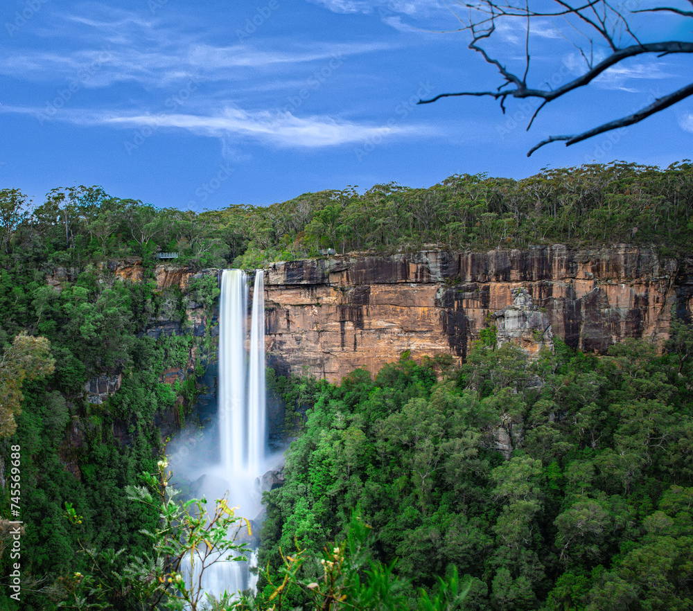 Beautiful flowing River in Fitzroy water Falls in Bowral NSW Australia beautiful colourful cloudy skies lovely waterfalls