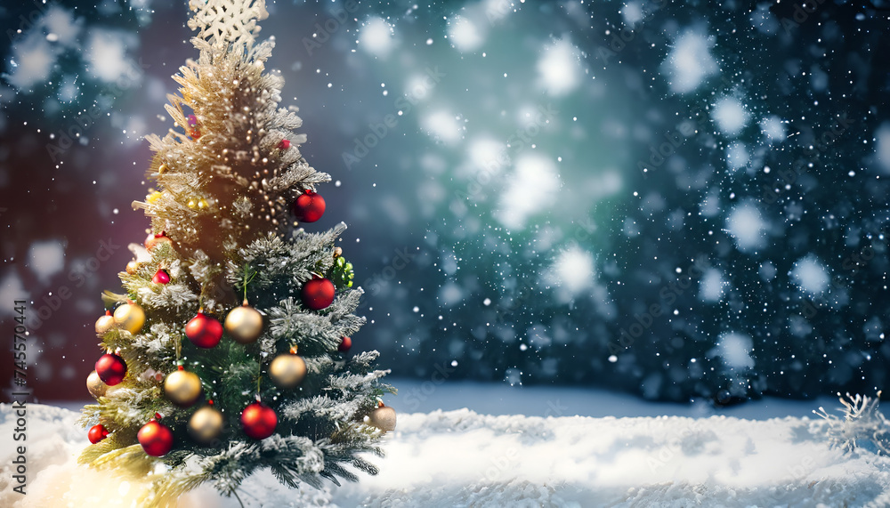 christmas tree with snow wallpaper background