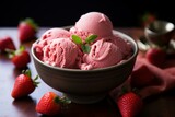 Sweet Pink ice cream ball. Food summer. Generate Ai