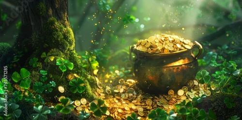 Pot of Gold Coins in the Forest