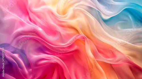 Behold the vivid colors and dynamic textures of a close-up color explosion, where pink, blue, red, green, and yellow hues blend harmoniously in an abstract flowing pattern. 