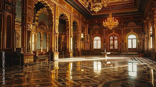 The grandeur of an opulent palace adorned with gold and precious gems