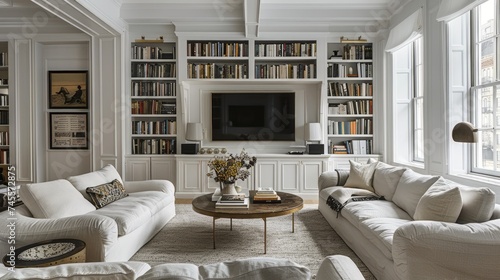 Contemporary Living Room With Abundant White Furniture © Yana