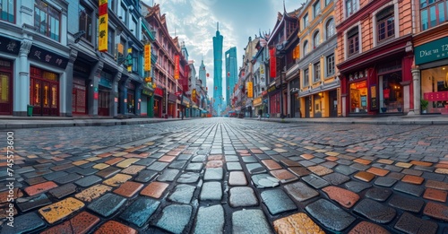 Cobbled Street in European City