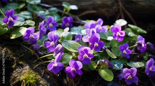 Vibrant Wild Violets in a Lush Forest Setting