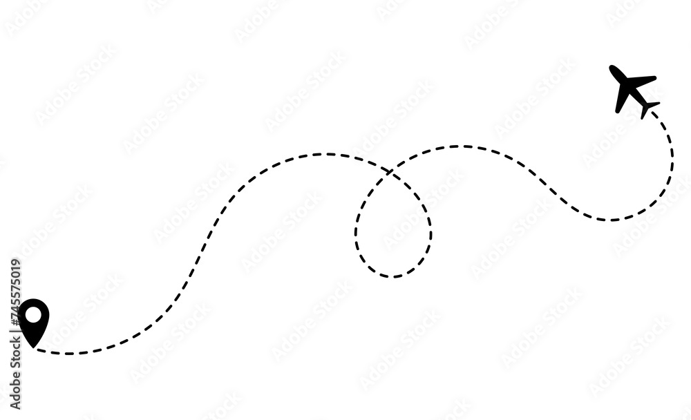 Airplane line path icon isolated on white background Airplane line path icon isolated on white background