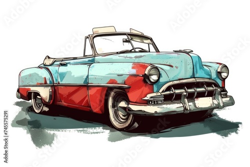Vintage Two-Tone Convertible Car Illustration