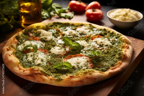 Savory Pizza pesto. Sauce herb food. Generate AI