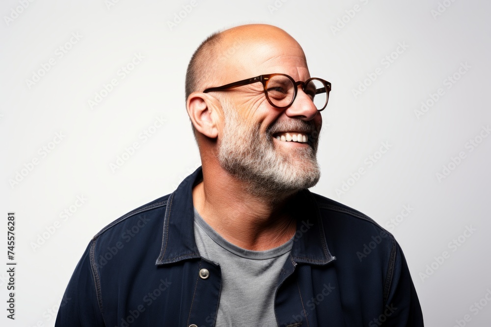 Portrait of a senior man laughing over gray background. Studio shot. Portrait of a senior man laughing over gray background. Studio shot.