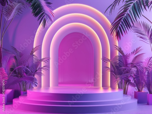 Purple tunnel entrance with staircase
