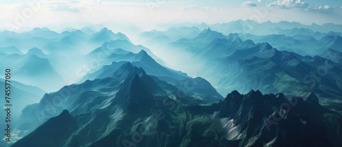 Aerial view of mountain range from an airplane © Pixel Pine
