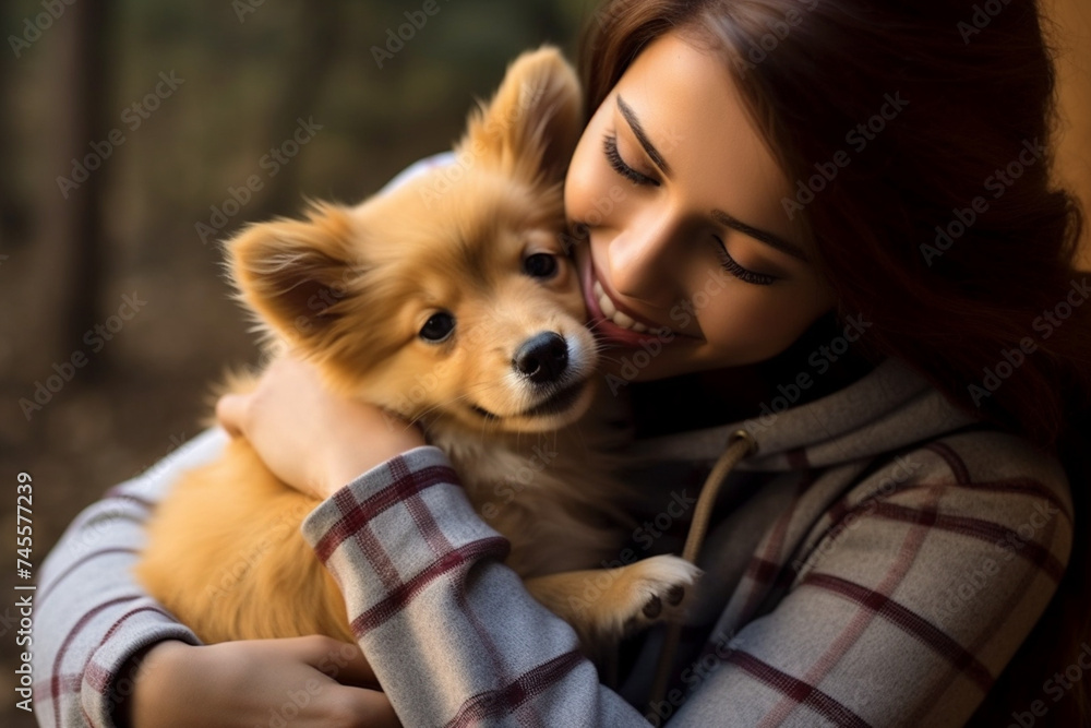 Beautiful young woman playing with a puppy Beautiful young woman playing with a puppy